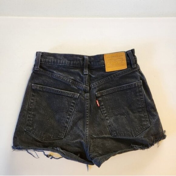 Levis Ribcage Button Fly Denim Jean Shorts Cutoffs Frayed Hem High Rise Black - Picture 6 of 10